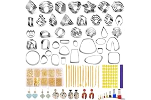 Fesorsi 800 Pcs Clay Earring Making Kit, 67 Polymer Clay Molds Stainless Steel, Polymer Clay Tools with 8 Circle Cutters, 1 Clay Letter Stamps and 710 Pcs Earring Accessories for DIY Jewelry