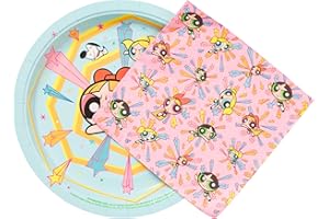 Silver Buffalo The Powerpuff Girls Featuring Blossom, Bubbles, and Buttercup 32 Pack Partyware Disposable Paper Plates and Na