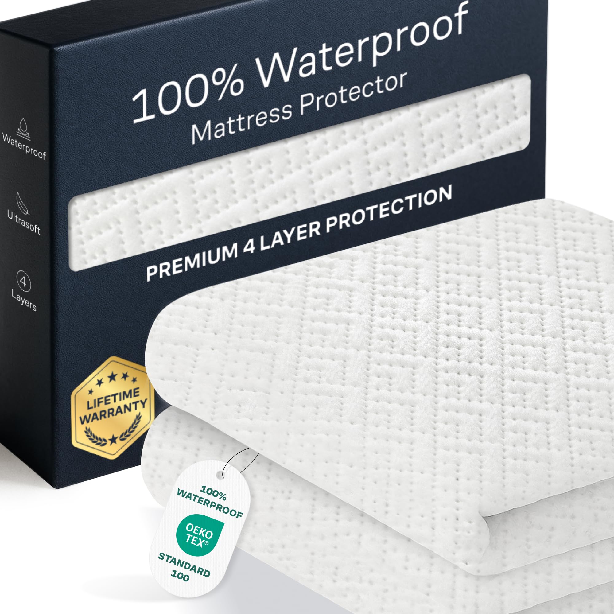 Photo 1 of 100% Waterproof Queen Mattress Protector - 360 Pad Protection Against Spills, Stains & Accidents for Parents & Pet Owners - Noiseless & Cooling Viscose Made from Bamboo (White)