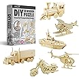 Hands Craft DIY 3D Wooden Puzzle – 6 Assorted Transportation Bundle Pack Set Brain Teaser Puzzles Educational STEM Toy Adults and Kids to Build Safe and Non-Toxic Easy Punch Out Premium Wood JP2B3