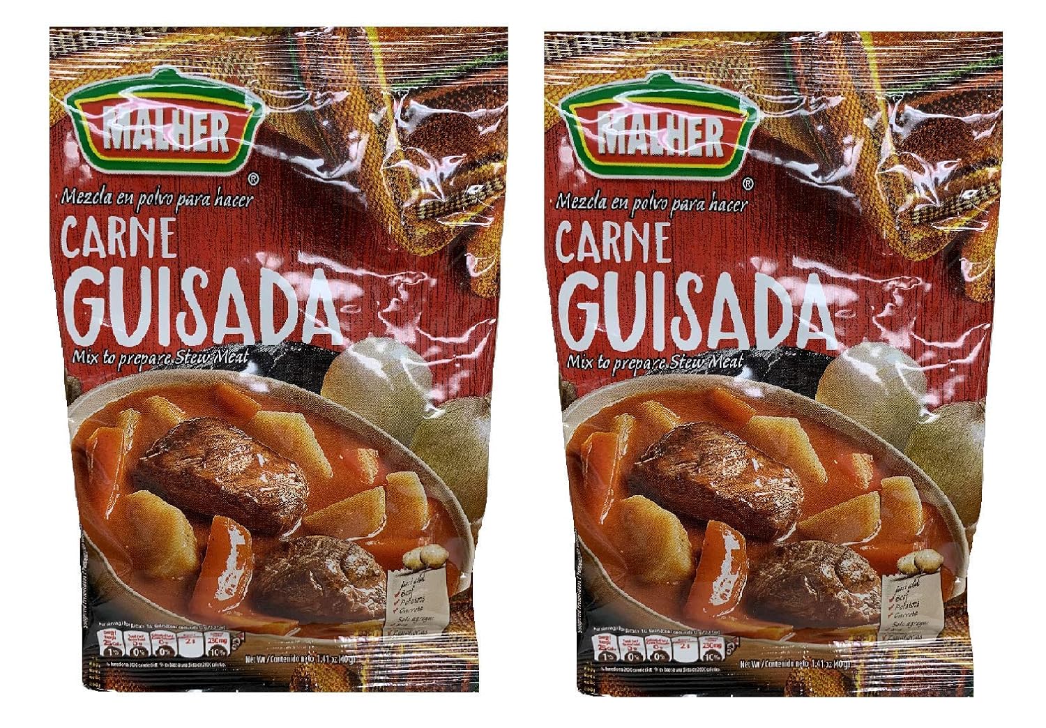 MALHER Carne Guisada Mezcla para Preparar 2 PACK 40 gr. | Mix to Prepare Stew Meat 2 PACK 1.41 oz. each.