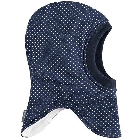 Lilakind Schlupfmütze Mütze Babymütze Kindermütze Wintermütze Jersey Fleece Blau Weiß Punkte - Made in Germany