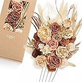 Ling's moment Fake Flowers Box, Faux Artificial Greenery Stems Foam Roses Anthurium Silk Peonies Pampas Fabic Flower for Centerpieces Bouquet Wedding Vase Decorations, Boho & Sepia, Deluxe Combo