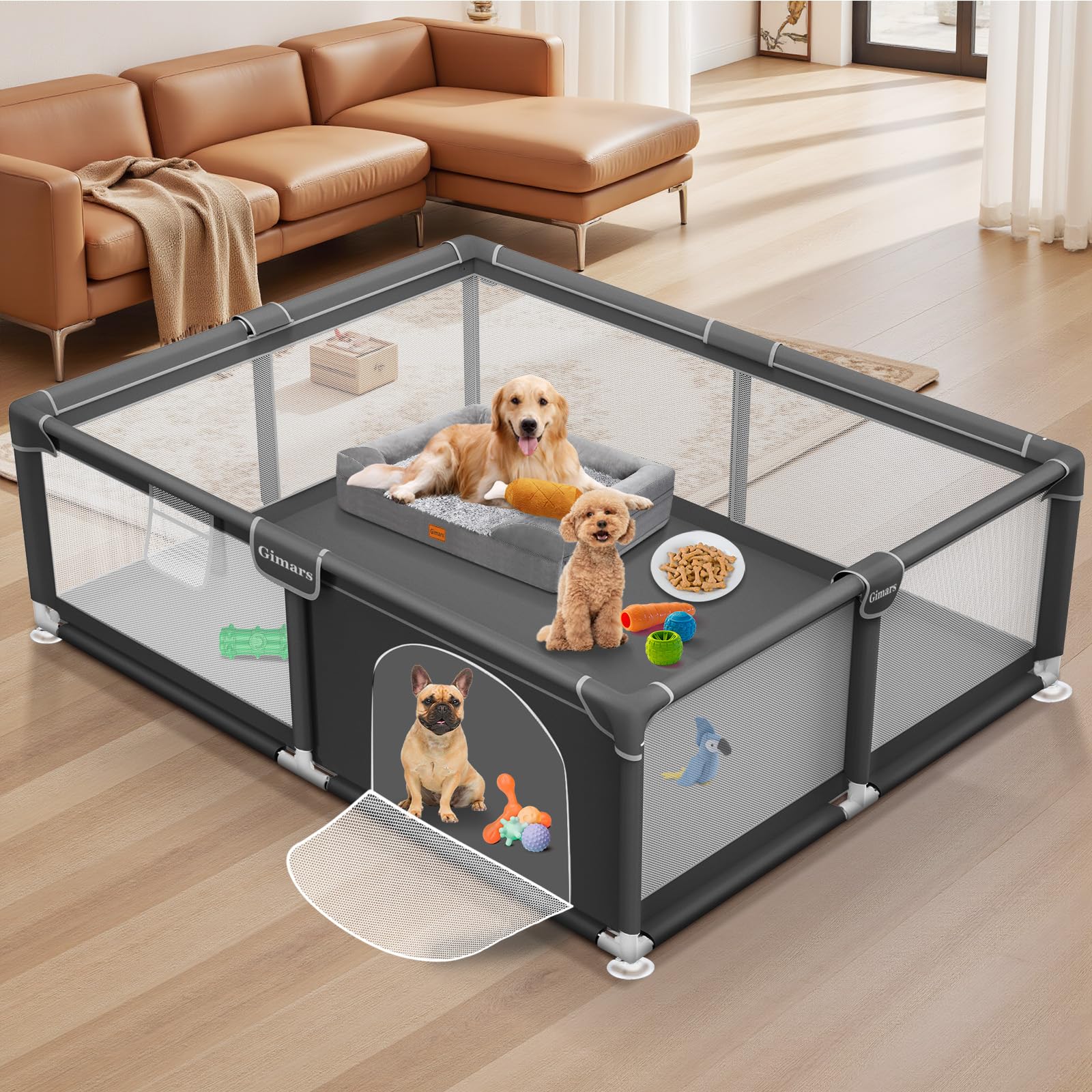 Photo 1 of ****FOR PARTS ONLY STAINED*** 71x59x26 Inches Puppy Playpen with Gate, Dog Playpen for Puppies or Small Dogs, Sturdy Safety Dog Fence Pet Playpen with Thickened Fabric, High-Strength Nylon Wire Mesh for Indoor & Outdoor,Washable