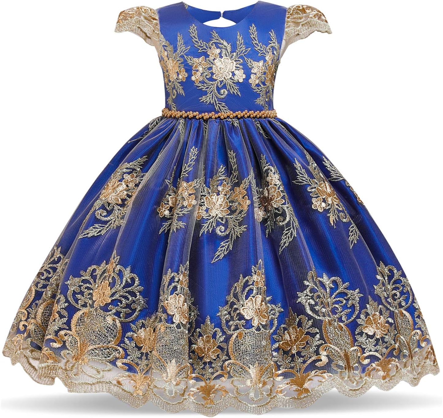 Girls Lace Embroidered Backless Princess Birthday Wedding Party Dress
