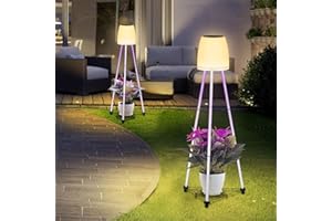 ITHIRD Solar Outdoor Floor Lamp for Patio - Waterproof Outdoor Lamps with Plant Stand Grow Light, Solar Powered Lantern with RGB Color Changing Lamp for Deck Yard Porch Garden Lawn Camping 45" Metal 2Pack