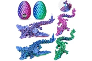 Aousin 3D Printed Dragon Eggs with 4 Dragons Inside - Swappable Wing, Flexible Articulated Magnetic Dragons Animals Fidget Toy for Kids (Purple+Blue)