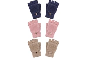 Geyoga 3 Pairs Kids Fingerless Gloves Winter Flip Gloves Warm Convertible Mitten for Girls Teenager Half Fingerless Mittens