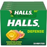 HALLS Defense Assorted Citrus Vitamin C Dietary Supplement Drops, 180 ct | Throat Drops, 20 Sticks of 9
