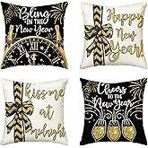 AVOIN colorlife Happy New Year Cheers at The New Year Throw Pillow Covers, 20 x 20 Inch Winter Holiday Celebrate Party Cushion Case Decoration for Sofa Couch Set of 4