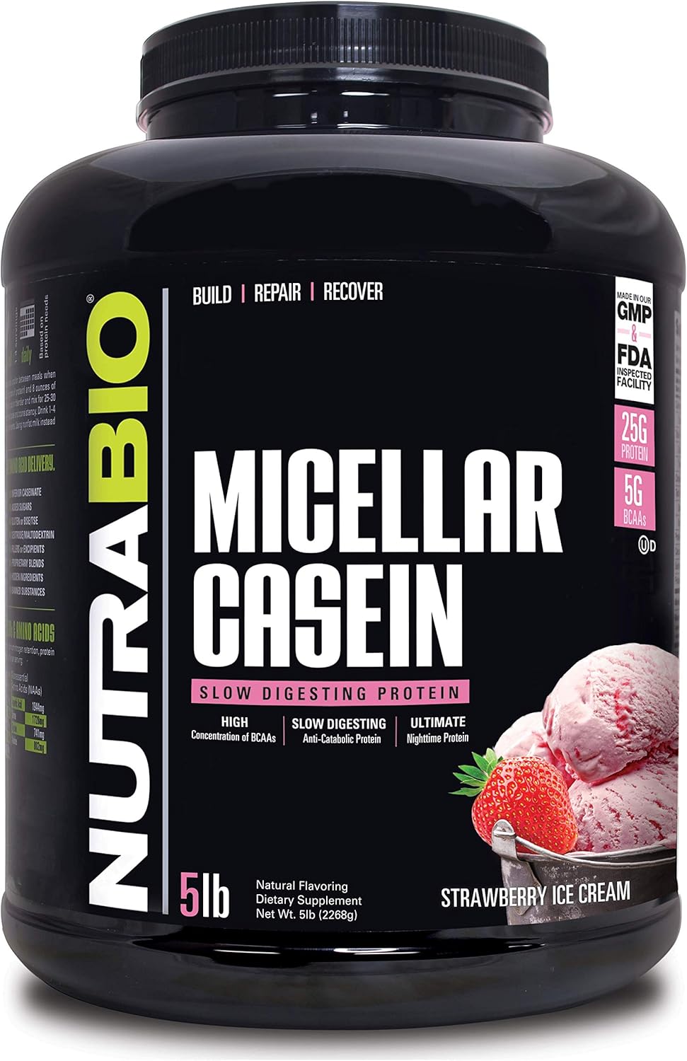 NutraBio Micellar Casein Slow Digesting Protein Powder (5