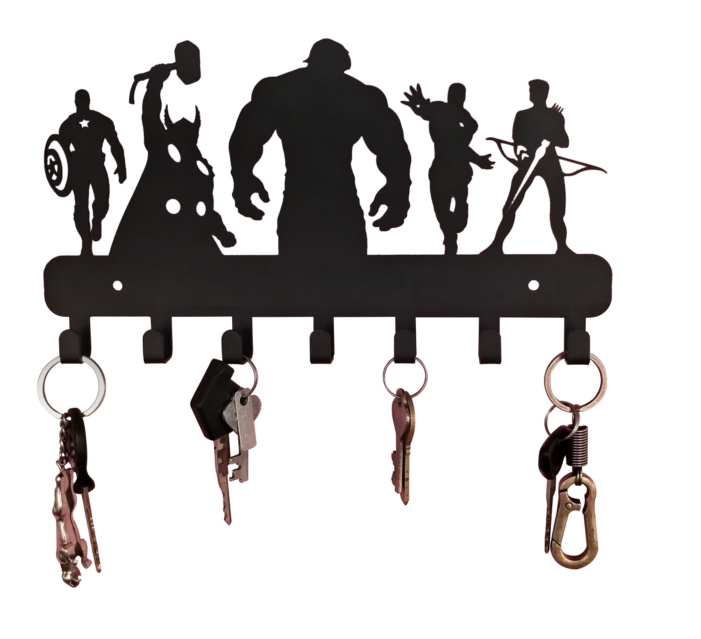 HeavenlyKraft Superheros Wall Mounted Metal Key Holder, Key Organizer, Metal Key Hook, 10.6 X 7.5 X 1 INCH Black