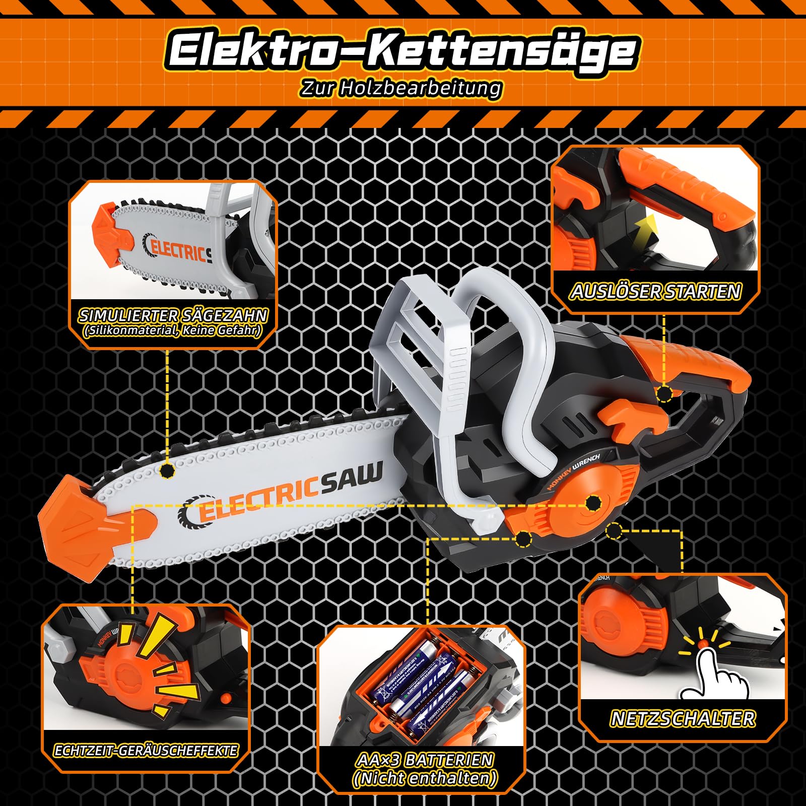 Charmofun Werkzeugkoffer Kinder, Werkzeug Set Kinder mit MotorsäGe & Elektrische Bohrmaschine & Winkelschleifer, Rollenspiel Spielzeug Ab 3 4 5 6 7 8 Jahre Jungen MäDchen (50 Pieces) 2