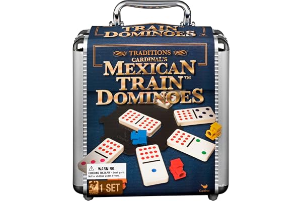Spin Master Games, Mexican Train Dominoes Set in Aluminum Carry Case, Includes Colorful Trains for Fun-Filled Family Game Nig