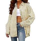 Fhykiss Women's Striped Button Down Shirts Casual Long Sleeve Stylish Collared Classic Office Work Blouses Tops