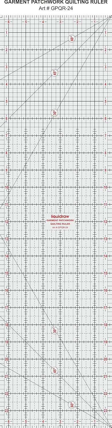 Liquidraw Patchwork Quilting Ruler - 6.5" x 24", Clear, 6.5 x 24"