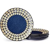 Sweese Porcelain Dinner Plates Set of 6, 10.2 Inch Serving Plates, Modern Geometric Printed Lattice Round Dishes - Dishwasher