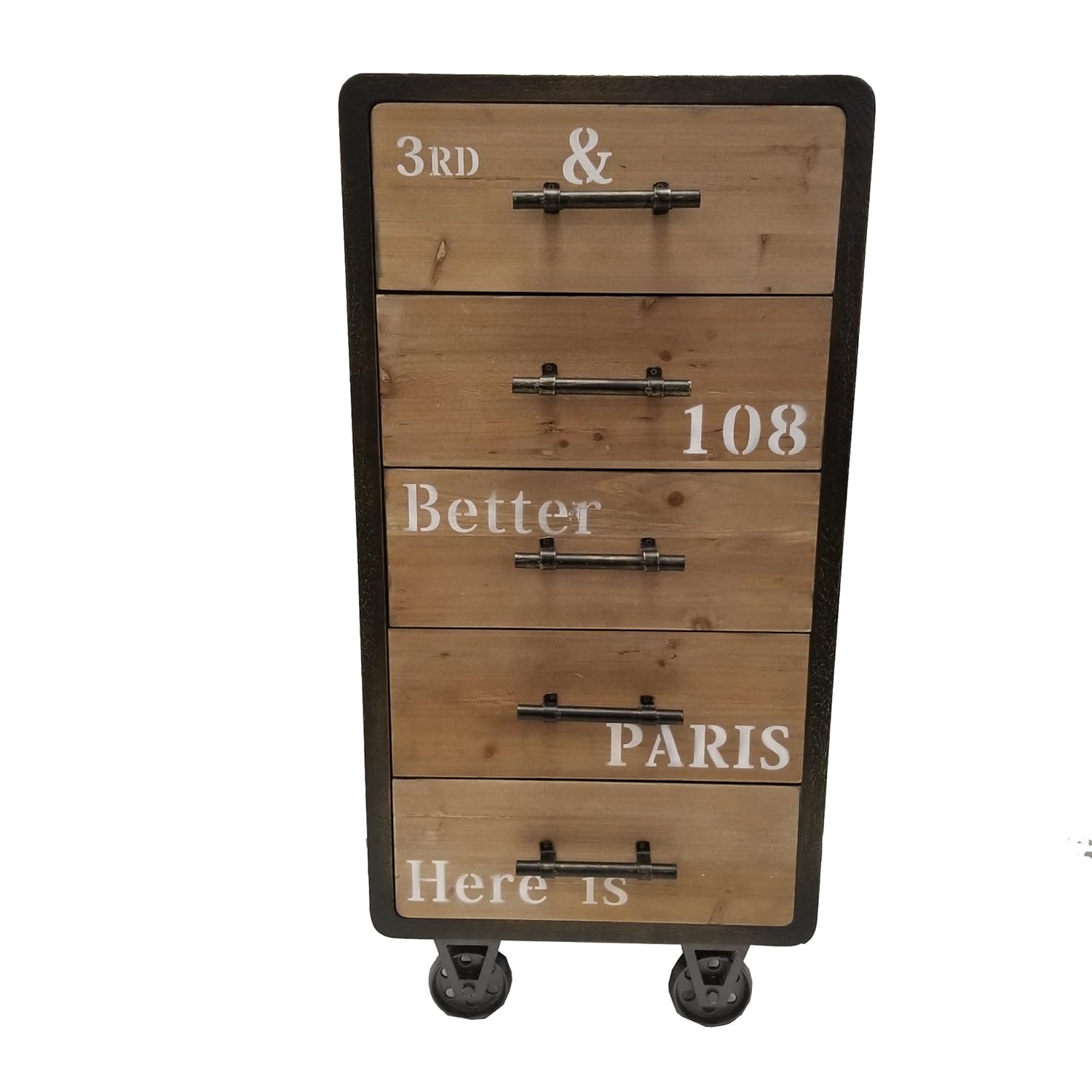 Amazon Com Benzara Vintage Five Drawer Wooden Cabinet With Casters Black And Brown Home Kitchen