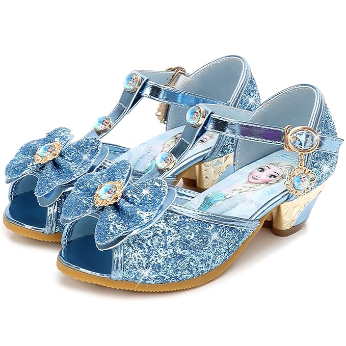 FStory&Winyee Mädchen Prinzessin Schuhe mit Absatz Kinder ELSA Sandalen Partei Glitzer Kristall Mädchen Kostüm Zubehör Karnev