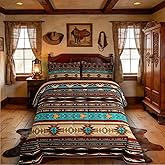 Aztec Quilt Ethnic Tribal Arrow Comforter Set,Vintage Southwestern Native Bohemian Bedding Set Twin,Western Star Duvet Insert Exotic Geometric Diamond Stripes Room Decor,Burnt Sienna Brown