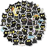 50Pcs Kawaii Black Cat Stickers, Waterproof Cute Kitten Stickers for Water Bottle Laptop Kindle Suitcase Scrapbooking Skateboard, Funny Graffiti Decals