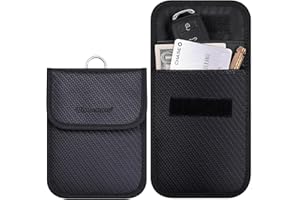 wisdompro Faraday Pouch: RFID Blocking Anti-Theft Remote Key Protector, Black (2 Pack Pu Leather), Modern