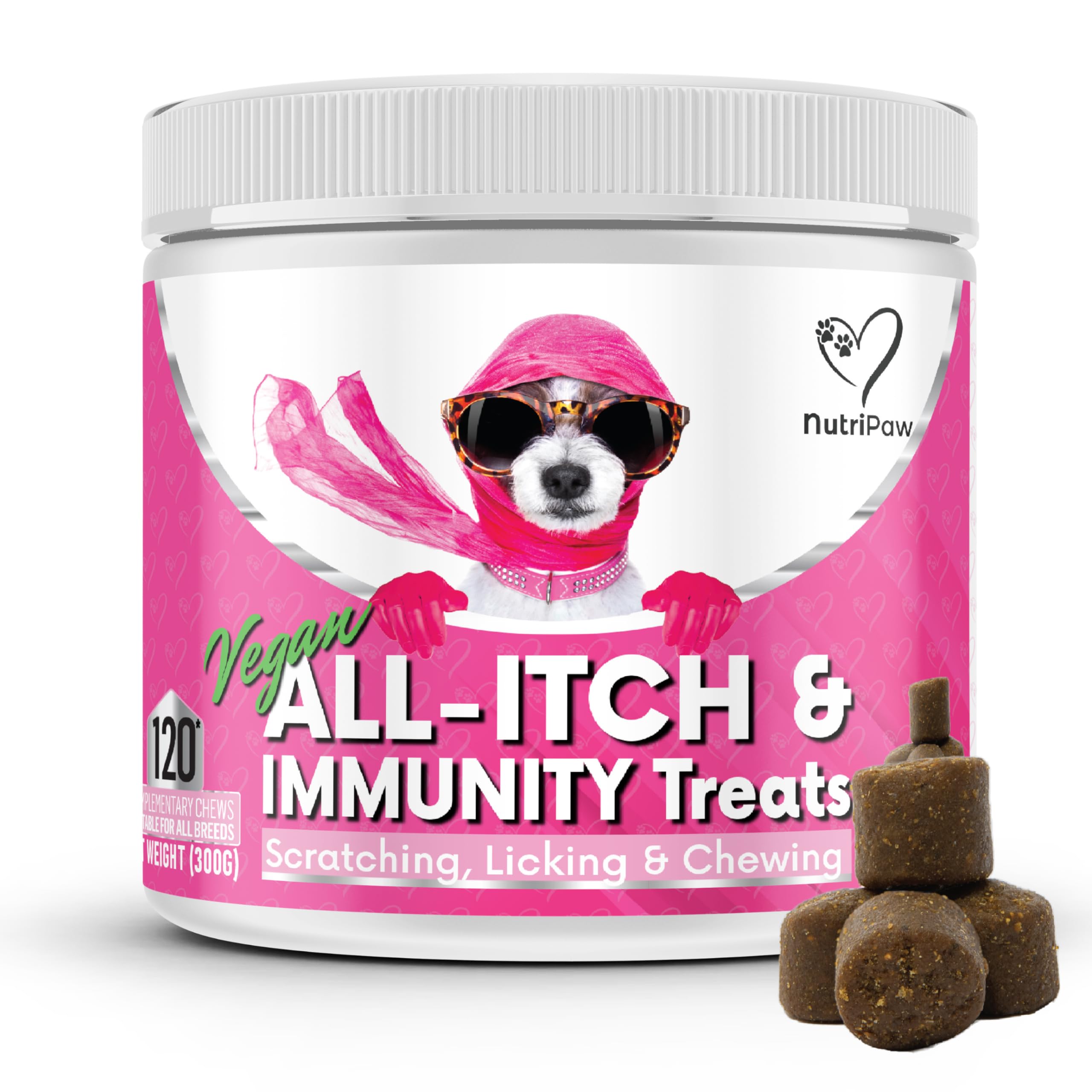 NutriPaw Vegan All-Itch Treats For Dogs - Soothe Itchy Paws, Eyes, Ears, Skin - Stop Itching, Licking, Scratching - Perfect for Small, Medium & Large Dogs - Supports Seasonal Itching