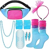 Handepo 19 Pcs 80s Costume Accessories Set Neon Retro 80s Fanny Pack Hairband Fishnet Gloves Bracelet Earrings Necklace Socks