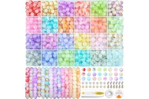 Acerich 700Pcs Glass Beads for Jewelry Making, 24 Color 8mm Glass Crystal Beads Friendship Bracelets Making Kit for DIY Earrings Necklaces Rings
