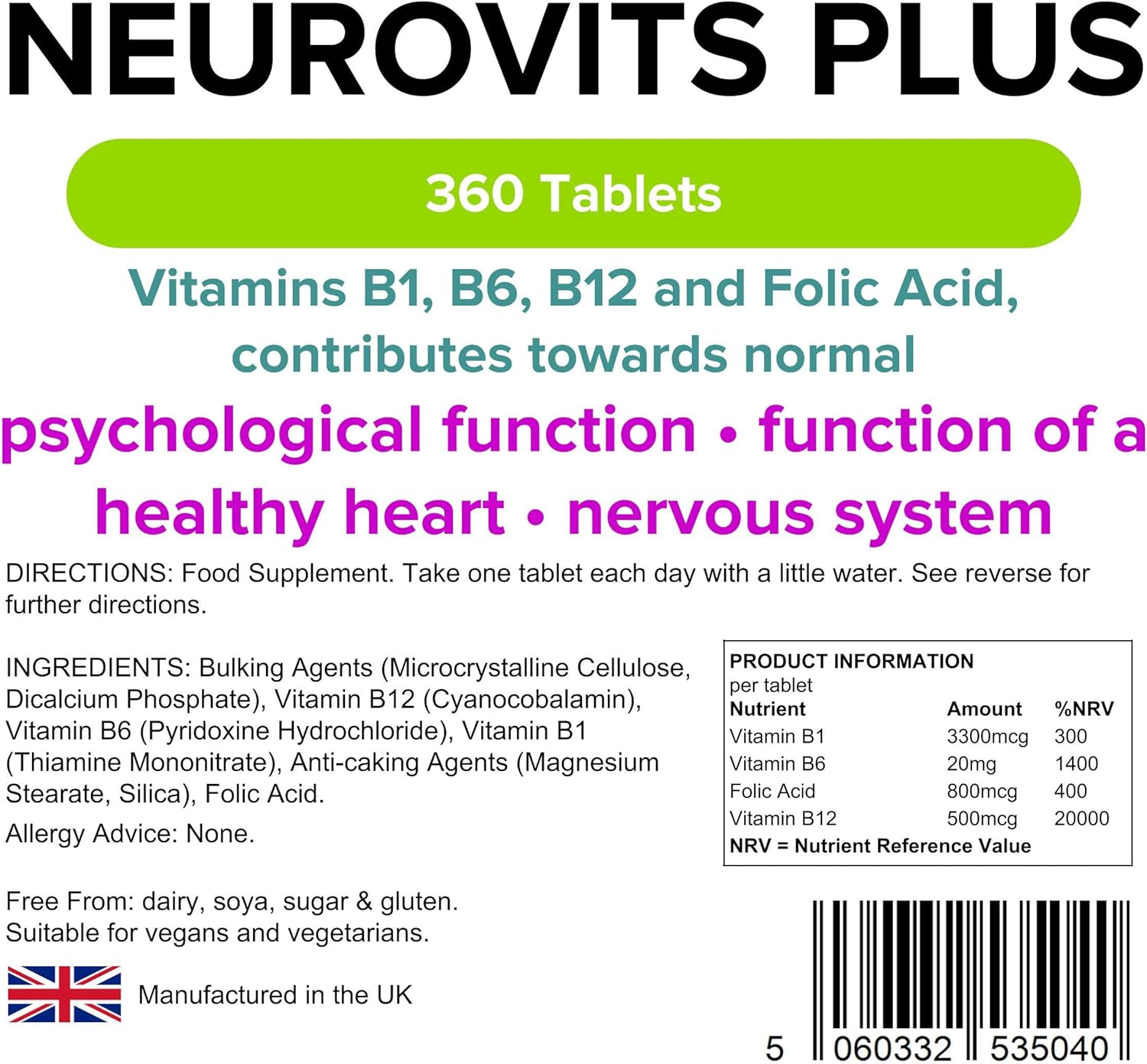 Lindens, Neurovits Plus Tablets, 360 Pack (90 Pack x 4), UK Made, Contains Vitamin B1, B6 - Image 4