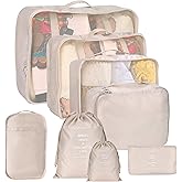 8 Set Packing Cubes for Suitcases, kingdalux Travel Luggage Packing Organizers with Laundry Bag, Compression Storage Shoe Bag, Clothing Underwear Bag, for Man & Women