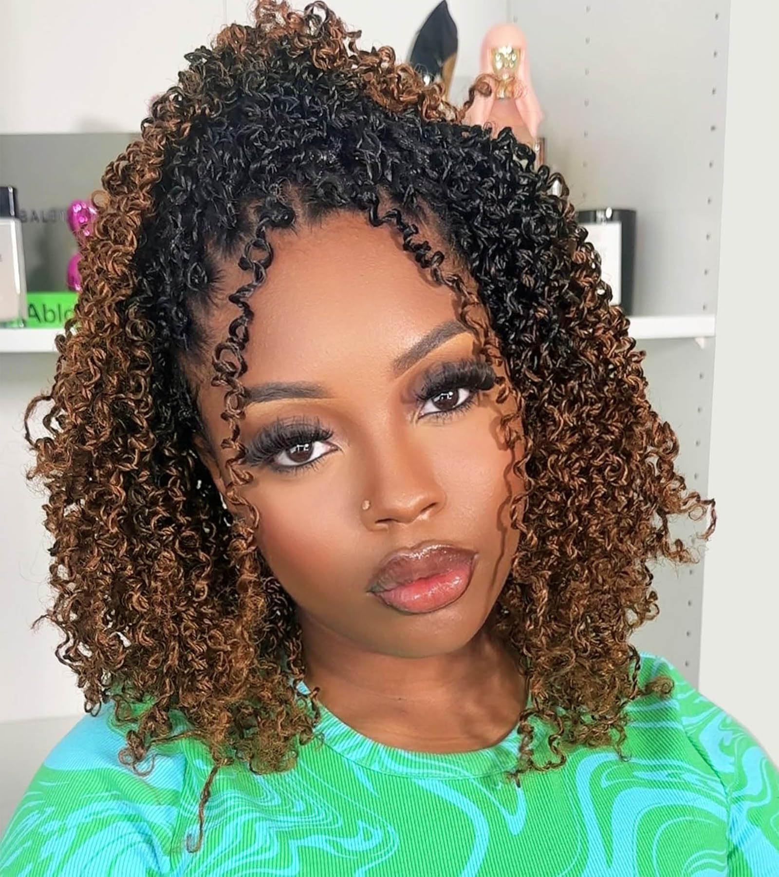 Photo 1 of Aksice 8 Inch Yanky Twist Crochet Hair for Black Women 8 Packs Pre-looped Yankee Twist Hair Brown Spring Mini Passion Twist with Curly Ends Synthetic Crochet Braids (8 Inch, OT30#)