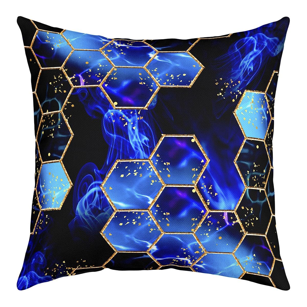 Blue Marble Reversible Throw Pillow Covers Kids Modern Marble Aesthetic Pillow Covers Home Decor for Honeycomb Square Cushion Covers Set of 4 Geometrical Smokey 16x16 Inch