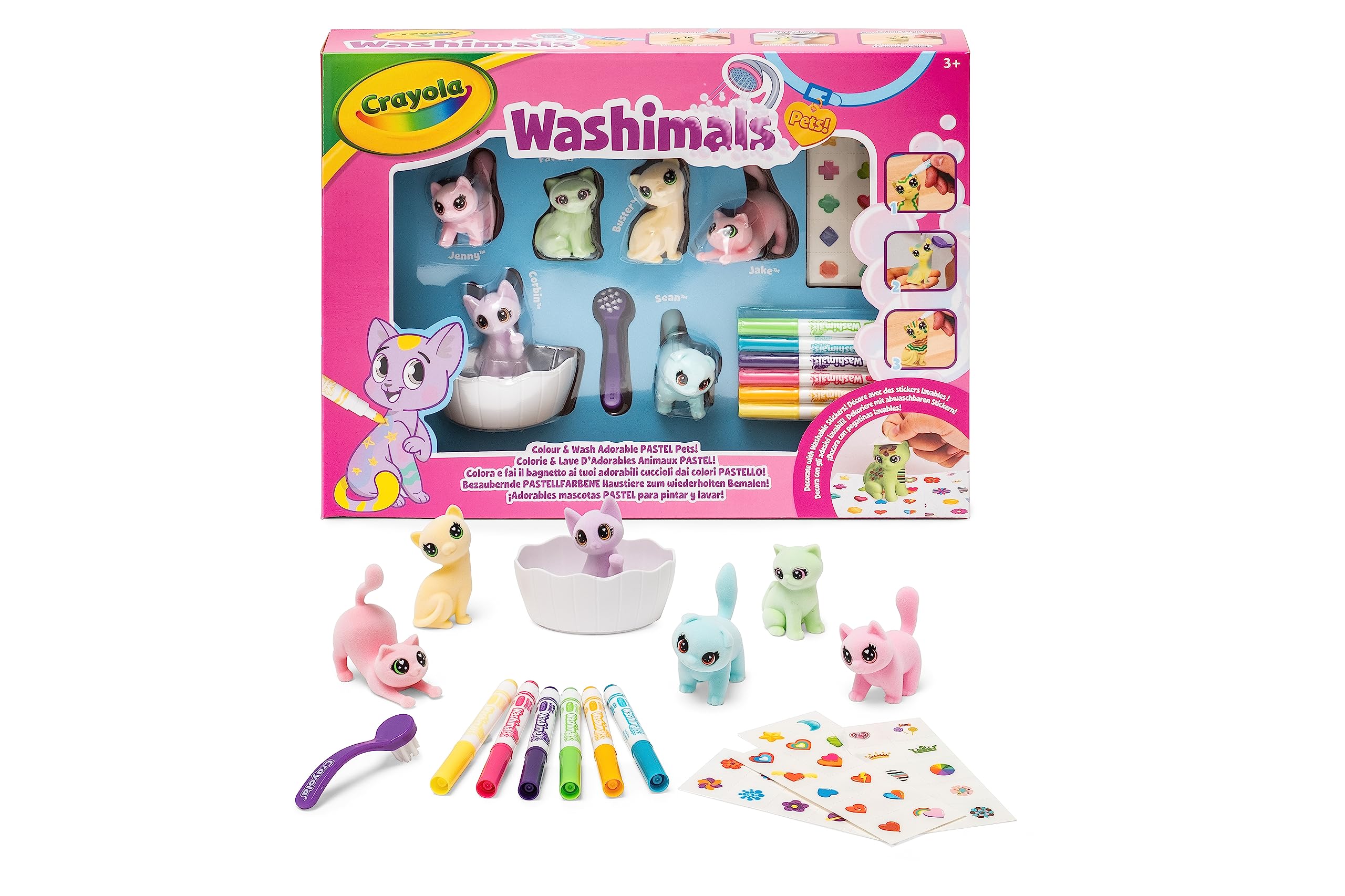 CRAYOLA - Washimals Pets 74-7515 Activity Set with Stickers in Pastel Colours, for Colouring and Bathing Baby Animals, Play and Gift for Children from 3 Years