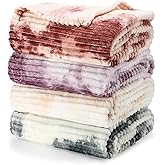 SmoothNovelty 4 Pcs Faux Fur Throw Blanke Bulk Winter Homeless Donation Gifts Tie Dyed Rabbit Fur Sleepover Blankets Warm Lightweight for Bed Couch Wedding Charity (80 x 60 Inch,Earth Tone)