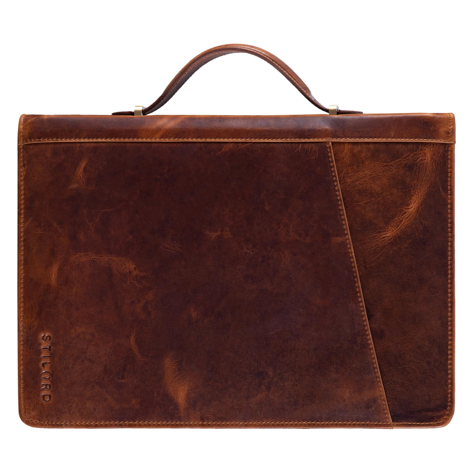 STILORD "Kelton" Business Folder Leather Porfolio Conference Folder A4 Document Organizer for MacBook and for iPad Genuine Vintage Leather Colour:Kara - Cognac