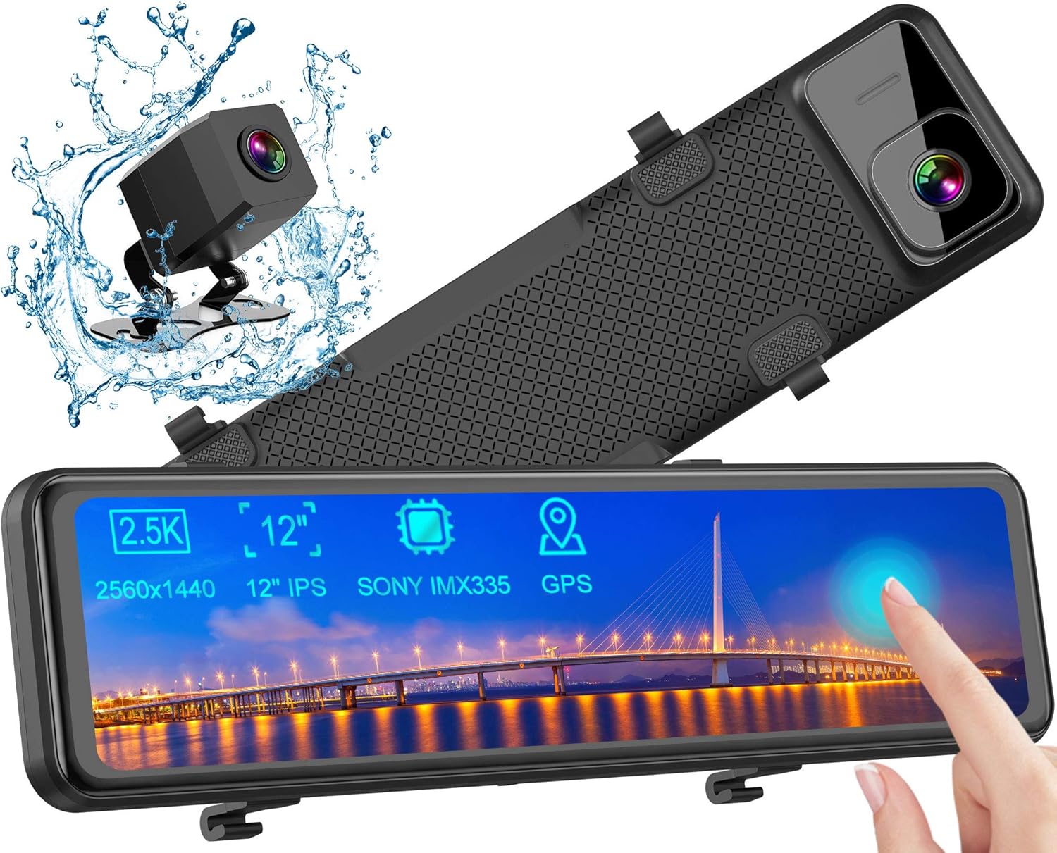 Caméra de Voiture GPS, Dashcam 2,5K Avant Arrière Voiture Rétroviseur