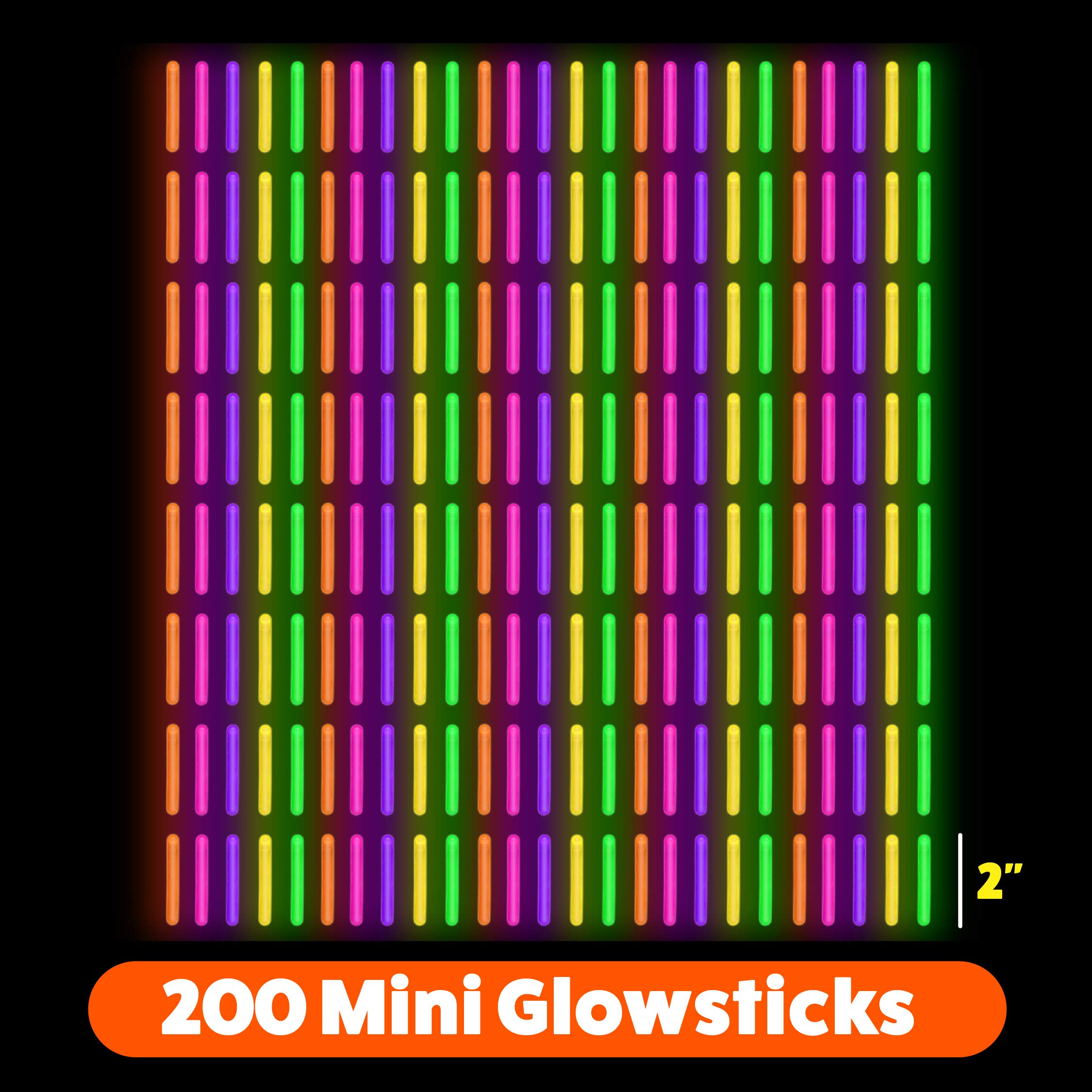 PartySticks Mini Glow Sticks 200 Pack Glow-in-the-Dark Small, for Easter Eggs, 5 Colors, Neon Light Sticks Bulk Party Favors, Easter Basket Stuffer Party Pack, Weddings Classroom Decorations Prizes