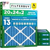 Filterbuy 20x24x2 Air Filter MERV 13 Smoke &amp; Allergy Defense (4-Pack) | Electrostatic Pleated HVAC AC Furnace Filters Replacement, Made in USA (Actual Size: 19.38 x 23.38 x 1.75)