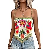 SweatyRocks Women's Tribal Floral Print Backless Camisole Tie Knot Sleeveless Vacation Boho Tops