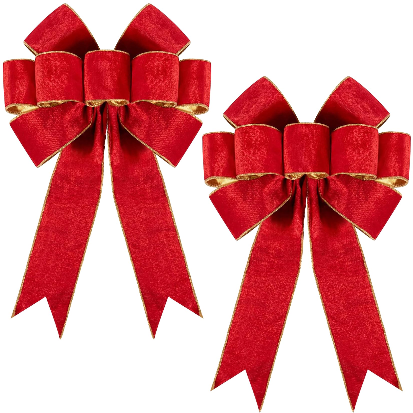 Photo 1 of 2 Pack Large Christmas Red Bows for Christmas Tree with Gold Border & Back, 16" x 24" Velvet Bows for Tree Topper,Wreaths,Indoor,Outdoor,Fireplace,Stairs,Railing,Porch,Xmas Decoration