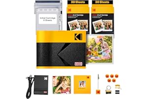 KODAK Mini 3 ERA 4PASS Portable Photo Printer (Yellow, Printer + Initial 8 Sheets + 60 Sheets + Accessories)