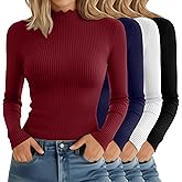Riyiper 4 Pack Cotton Women's Mock Turtleneck Long Sleeve Tops Ribbed Lettuce Trim Slim Fit Basic Shirts Thermal Base Layer