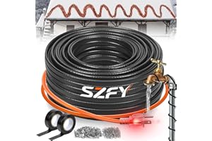SZFY 100FT Heat Tape for Water Pipes, -40°F Deicing Cable,Pipe Heating Cables for Roof,Gutter，Farm，Freeze Protetion Heat Trace Cable, Heated Water Hose,Plumbing Fixtures,120V 5W/FT