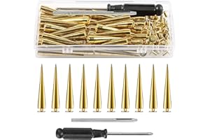 JUASKY 40sets Spikes and Studs Kit,7x40mm Gold Cone Clothing Spike Stud Rivet with Tool for Clothes Crafts