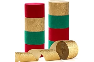 Red-Green Gold Party-Decorations Christmas Streamers - 9 Rolls New Years, Winter Decor Crepe Tissue Paper Streamer Wedding Birthday Baby Bridal Shower Garland Panduola