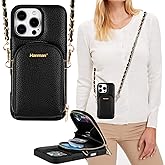 Hanman Crossbody Wallet Case for iPhone 16 Pro Max,RFID Blocking PU Leather Zipper Handbag Purse Cover Suitable for iPhone 16 Pro Max,Leather Wallet Case for Woman & Girls-Black