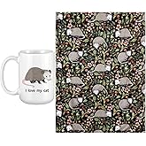 Honeydak 2 Pcs Possum Gifts for Women 50 x 40 Inch Opossum Blanket 15 oz Double Side I Love My Cat Print Opossum Coffee Mug for Possum Lovers Birthday