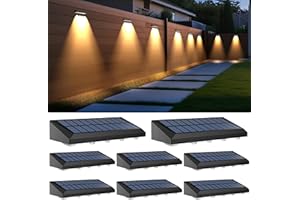 AUDLES Solar Fence Lights Outdoor, 8 Pack Fence Lights Solar Powered with 4 LED, Fence Solar Light Outdoor IP65 Waterproof Deck Light for Backyard, Railing, Patio, Stair, Wall, Step - Warm Lighting