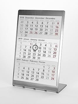 HiCuCo 3-Monats-Tischkalender für 2 Jahre (2019 und 2020) - Aufstellkalender - Edelstahl - TypA2